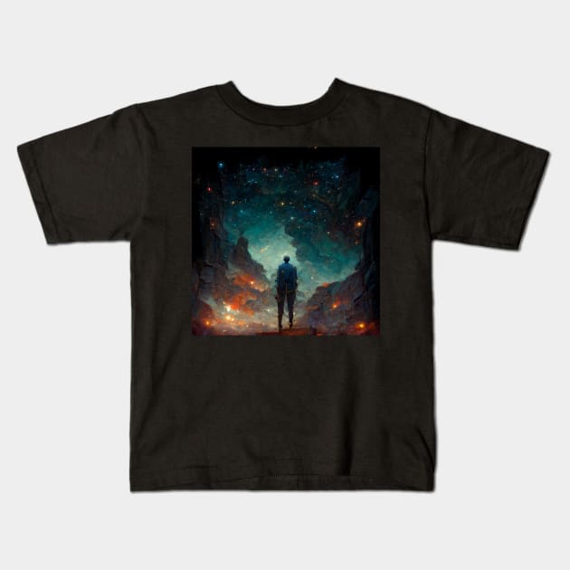 Man Staring at the Universe- best selling Kids T-Shirt by bayamba